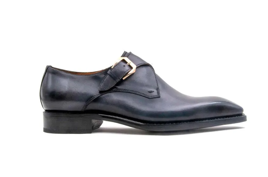 "Edward Sr." Burnished Calfskin Monkstrap Shoe Grey