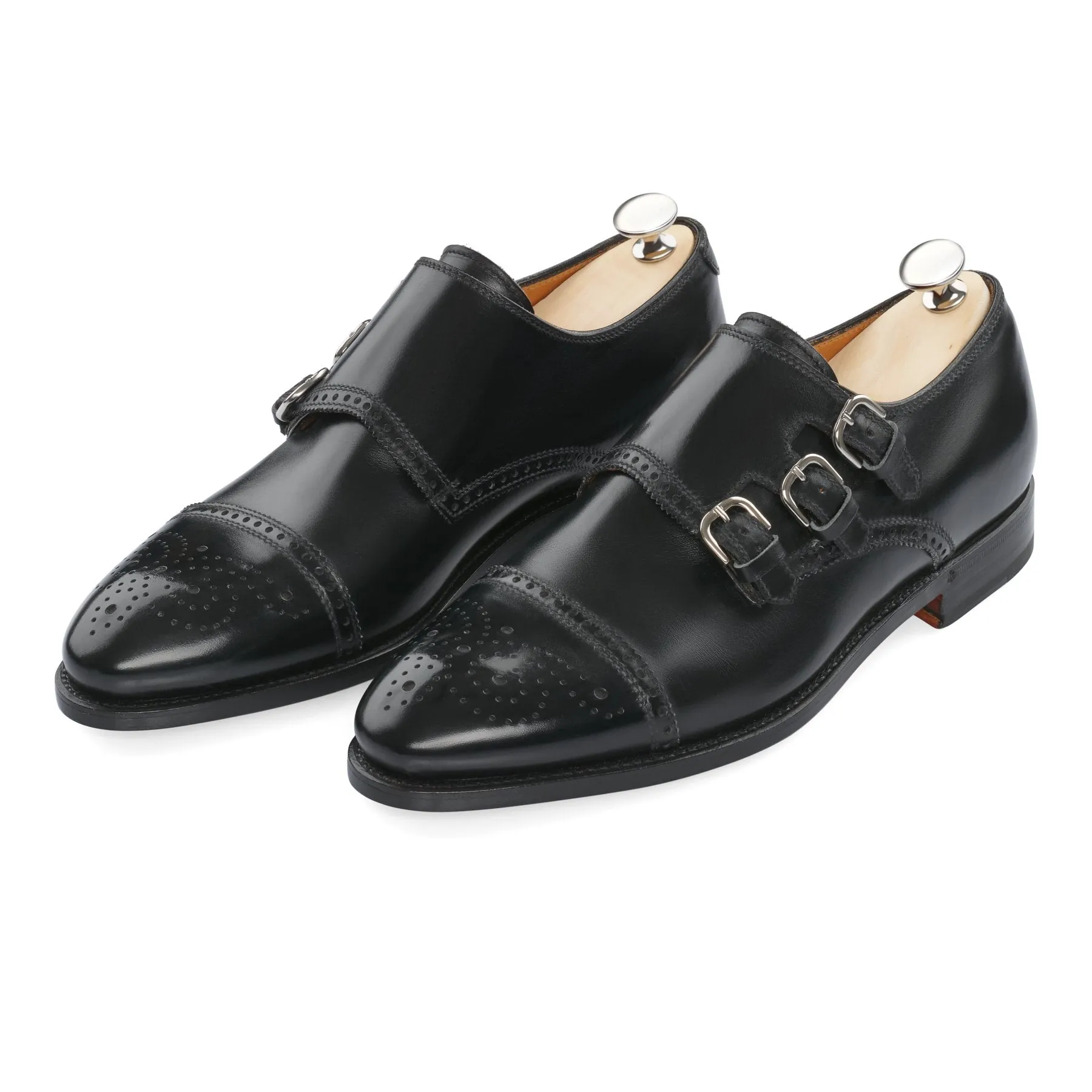 "Excelsior" Triple-Buckle Monk with Perforated Cap Toe and Medallion