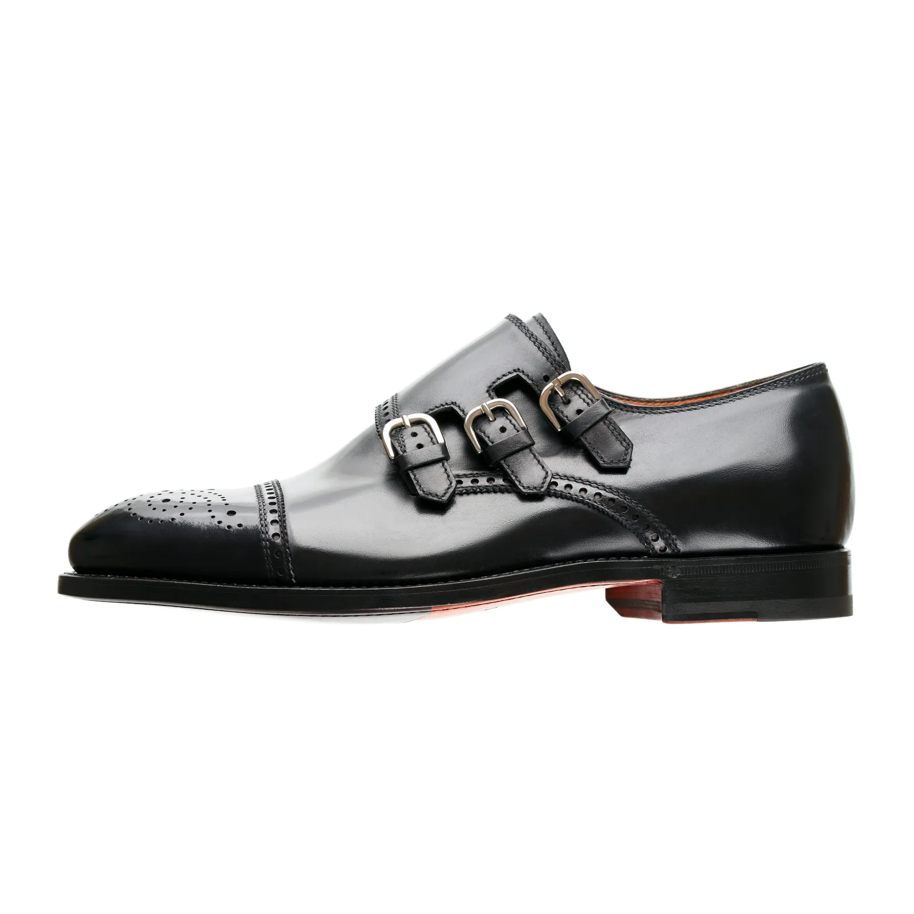 "Excelsior" Triple-Buckle Monk with Perforated Cap Toe and Medallion