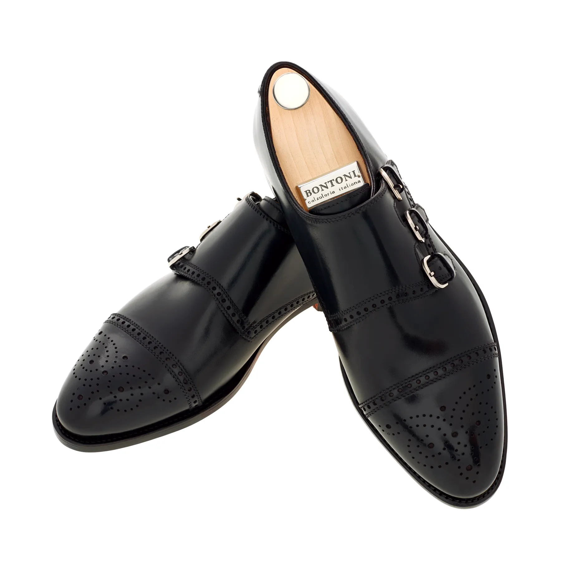 "Excelsior" Triple-Buckle Monk with Perforated Cap Toe and Medallion