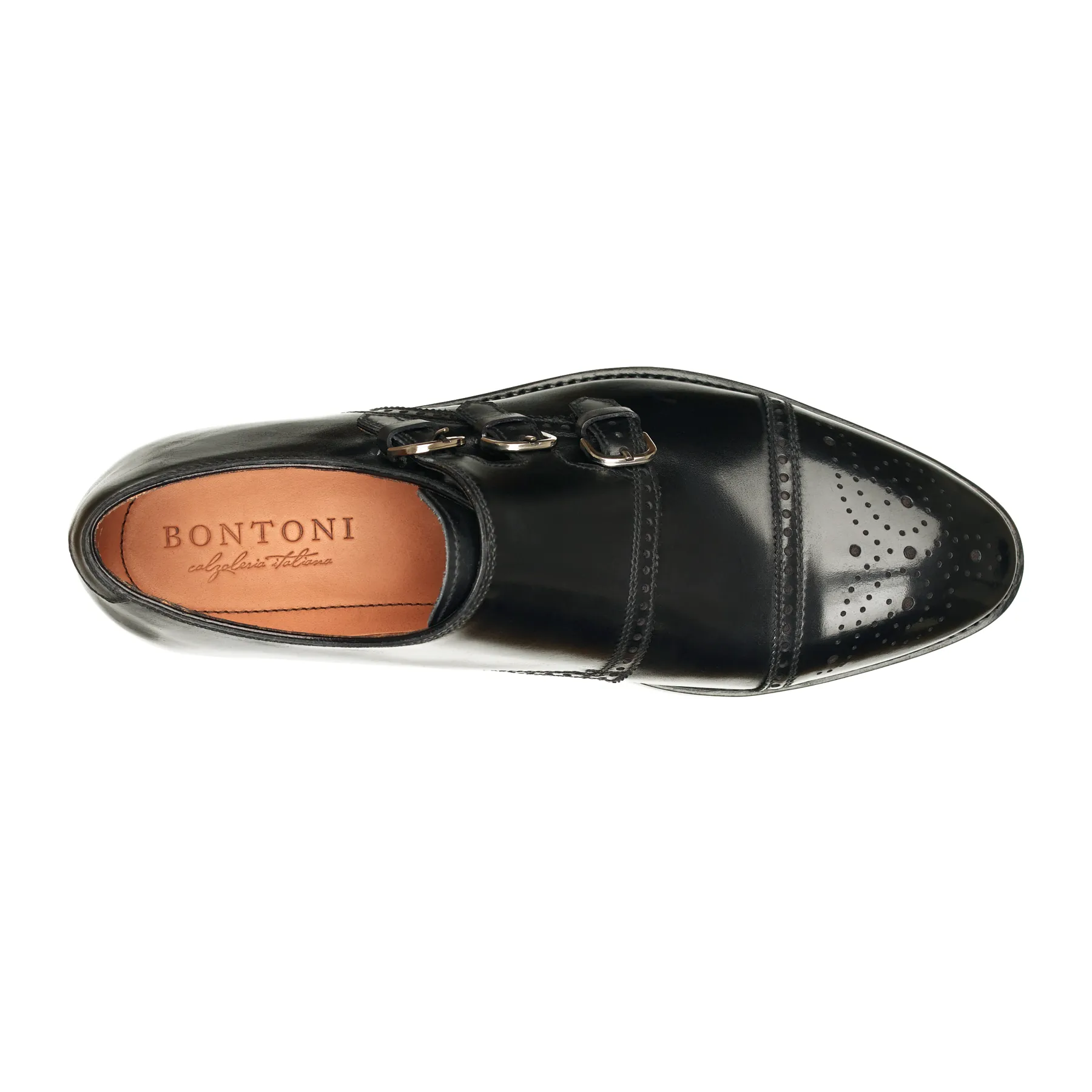 "Excelsior" Triple-Buckle Monk with Perforated Cap Toe and Medallion