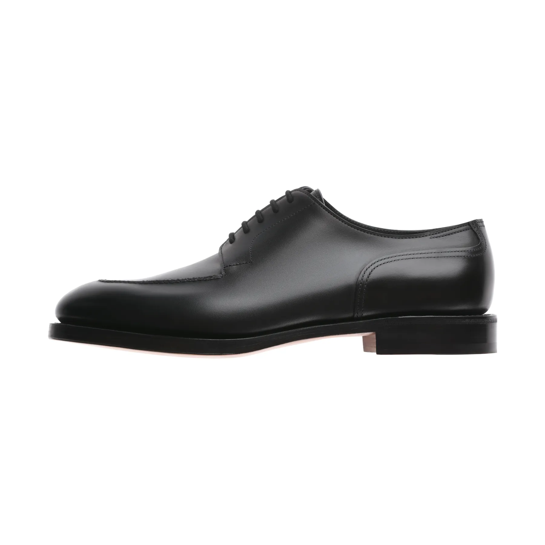 "Harlyn" Five-Eyelet Leather Derby Shoes with Hand-Stitched Apron in Black