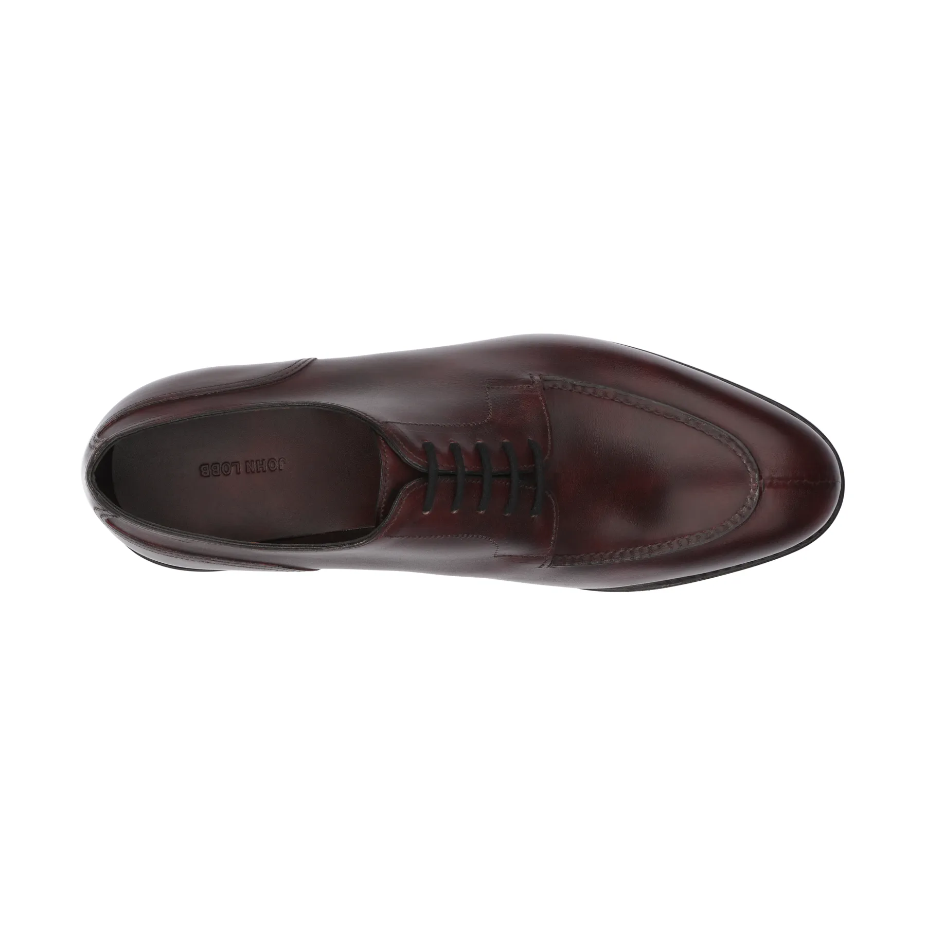 "Harlyn" Five-Eyelet Leather Derby Shoes with Hand-Stitched Apron in Plum Red