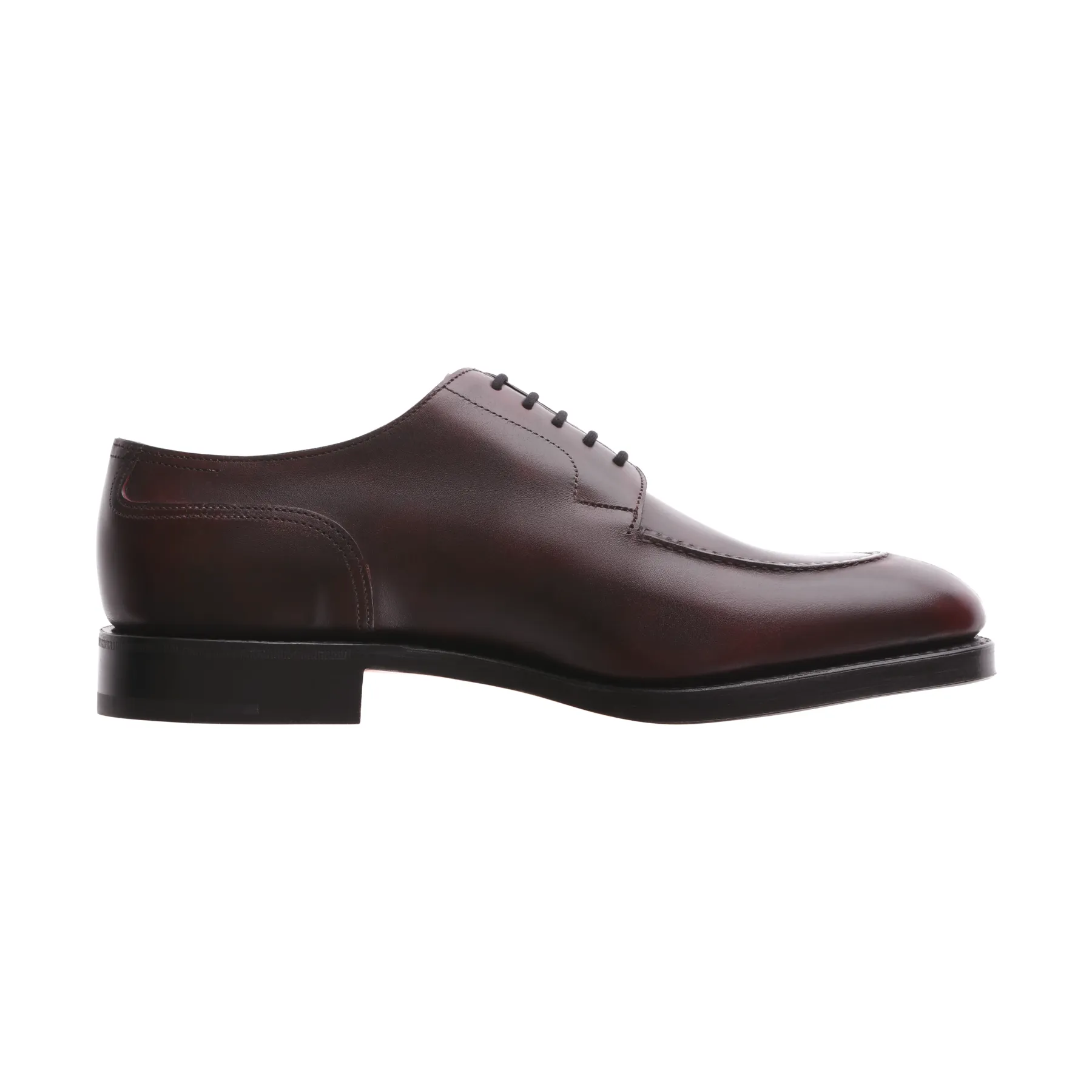 "Harlyn" Five-Eyelet Leather Derby Shoes with Hand-Stitched Apron in Plum Red