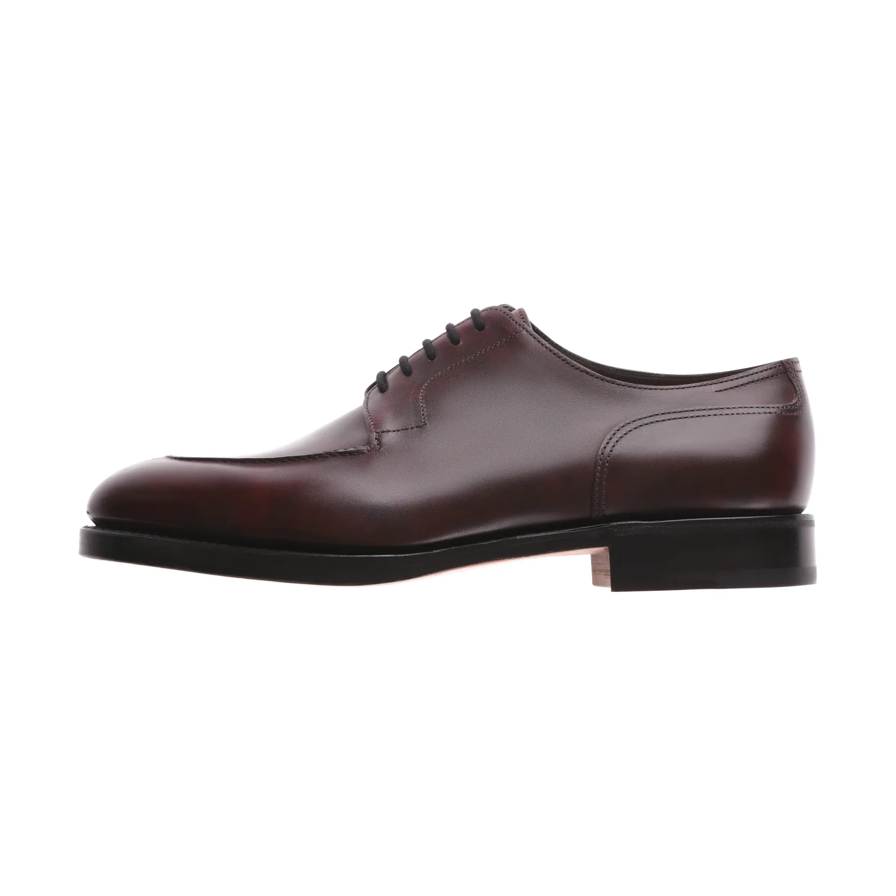 "Harlyn" Five-Eyelet Leather Derby Shoes with Hand-Stitched Apron in Plum Red