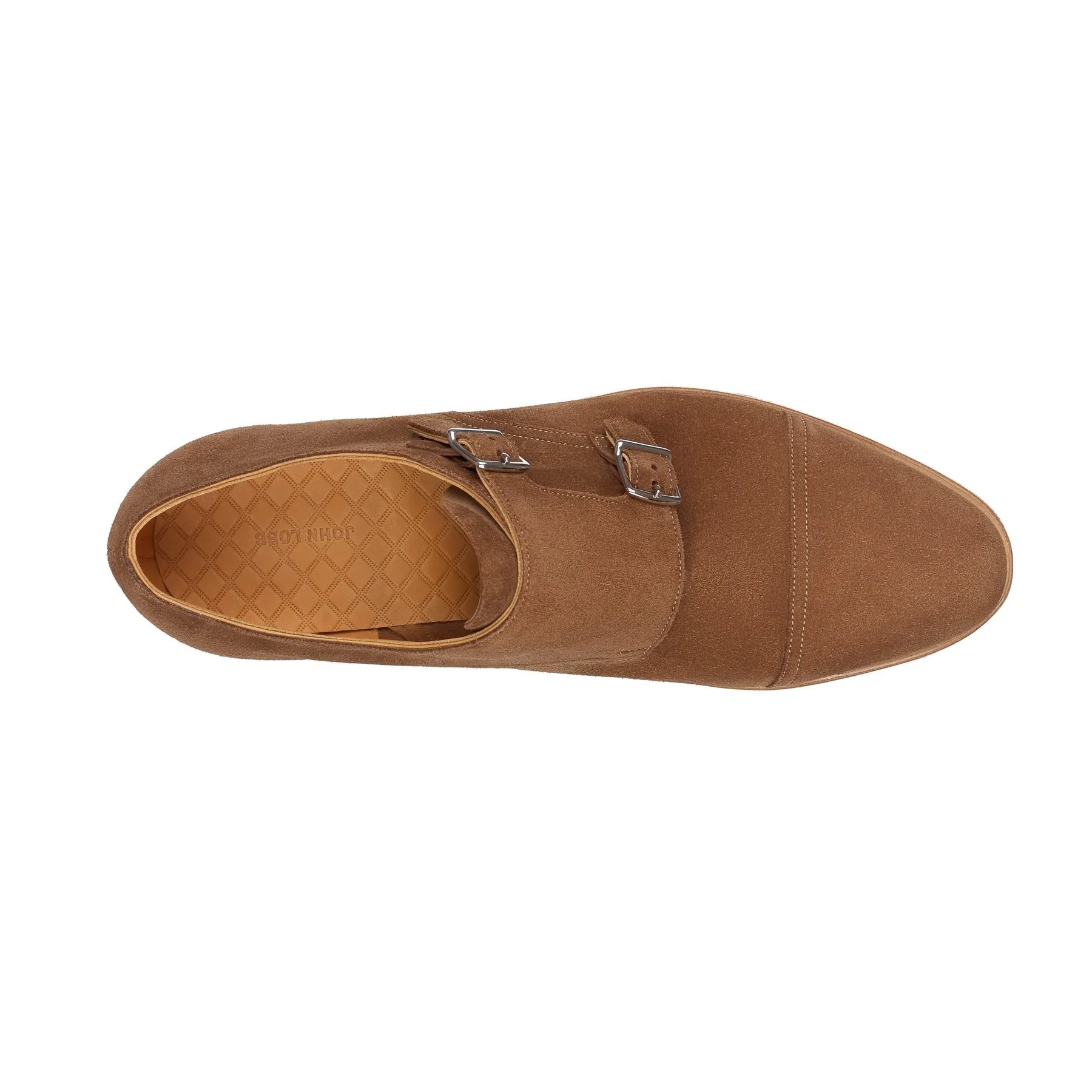 "William" Suede Double-Monk Shoes with Hand-Stitched Cap Toe in Light Brown