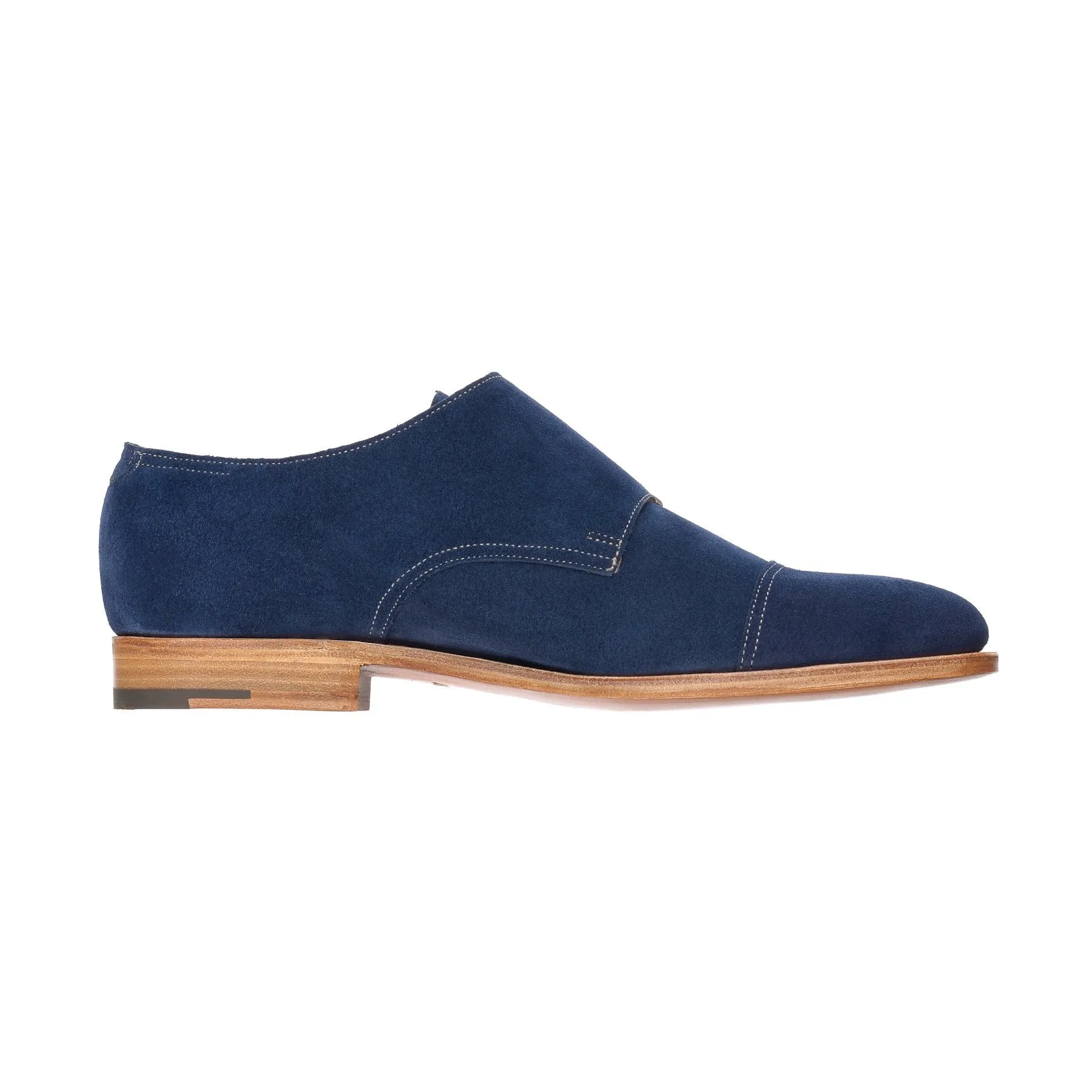 "William" Suede Double-Monk Shoes with Hand-Stitched Cap Toe in Royal Blue