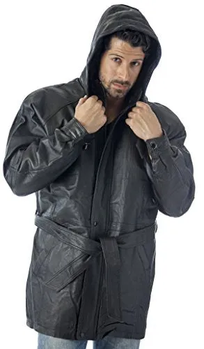 REED Men's Hooded Parka Leather Jacket with Zip-Out Hood - Imported