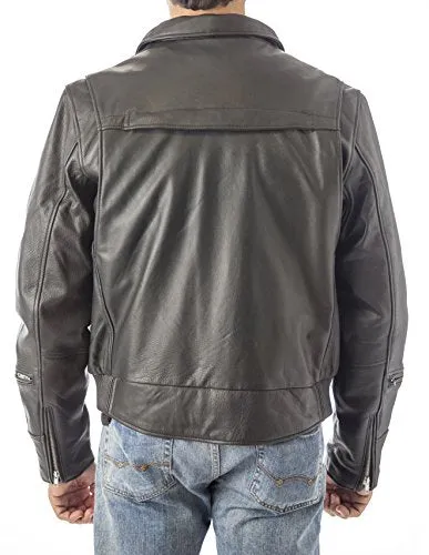 REED Men's Vented Leather Motorcycle Jacket with Biker Neck Warmer - Imported