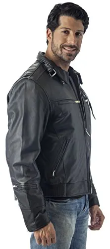 REED Men's Vented Leather Motorcycle Jacket with Biker Neck Warmer - Imported