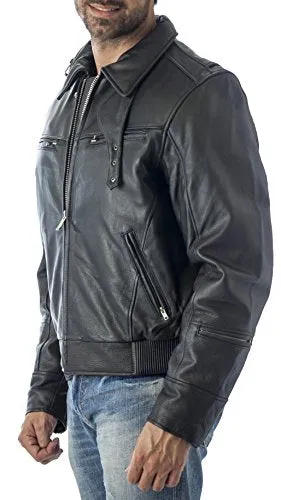 REED Men's Vented Leather Motorcycle Jacket with Biker Neck Warmer - Imported