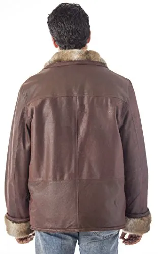 REED Men's Zip Up Collar Sheep Skin Leather Shearling Style Coat - Imported