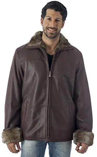 REED Men's Zip Up Collar Sheep Skin Leather Shearling Style Coat - Imported