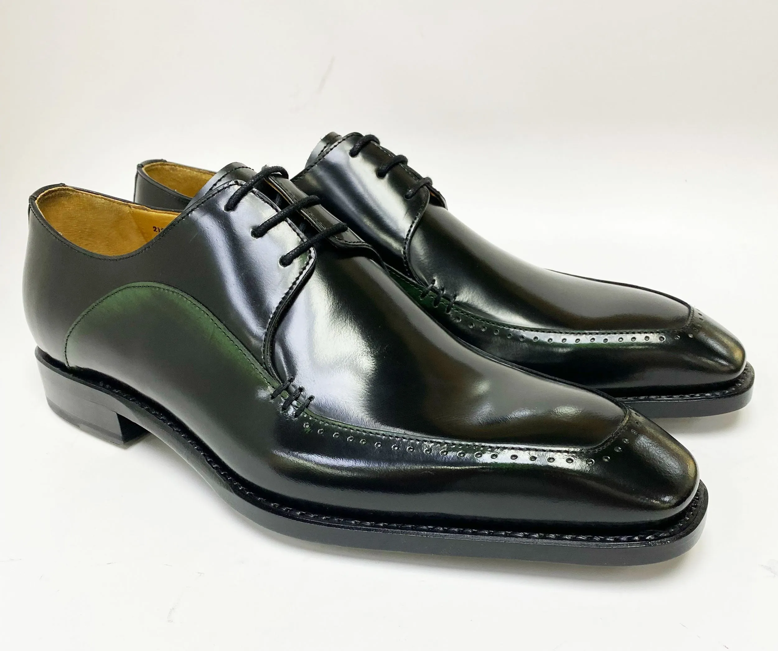 Shiny Calfskin Lace-Up Oxford Black/Green