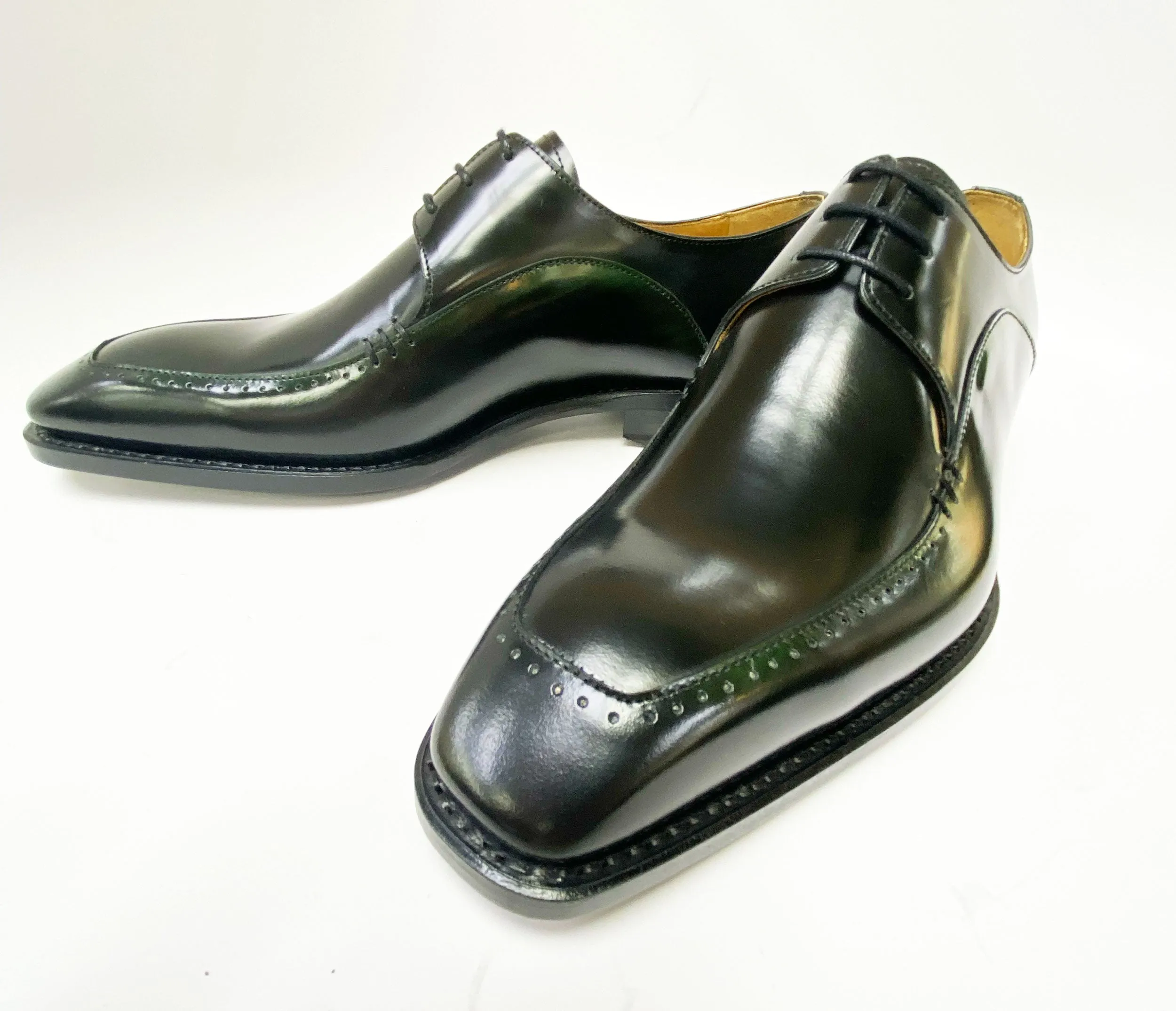 Shiny Calfskin Lace-Up Oxford Black/Green