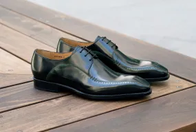 Shiny Calfskin Lace-Up Oxford Black/Green