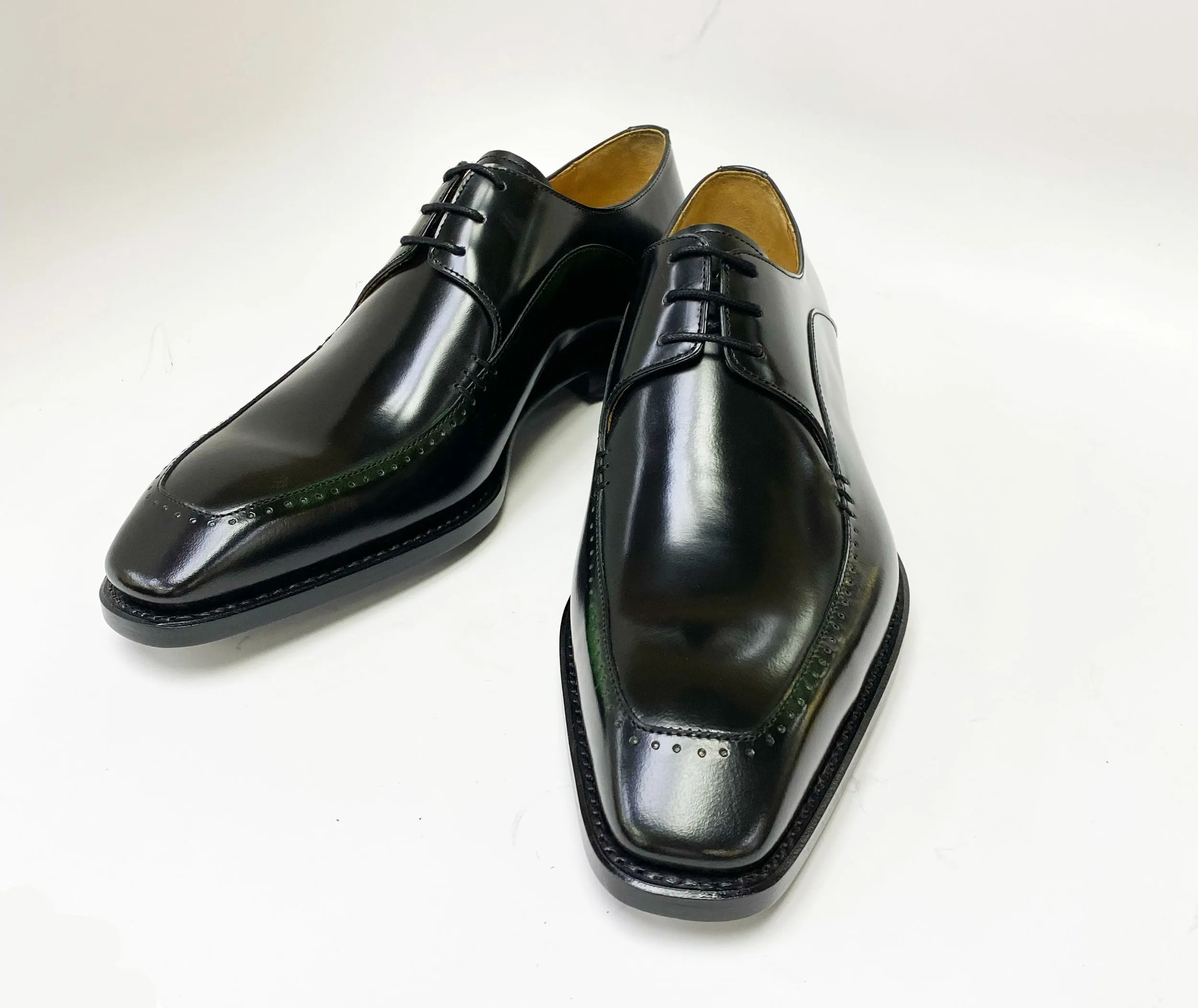 Shiny Calfskin Lace-Up Oxford Black/Green