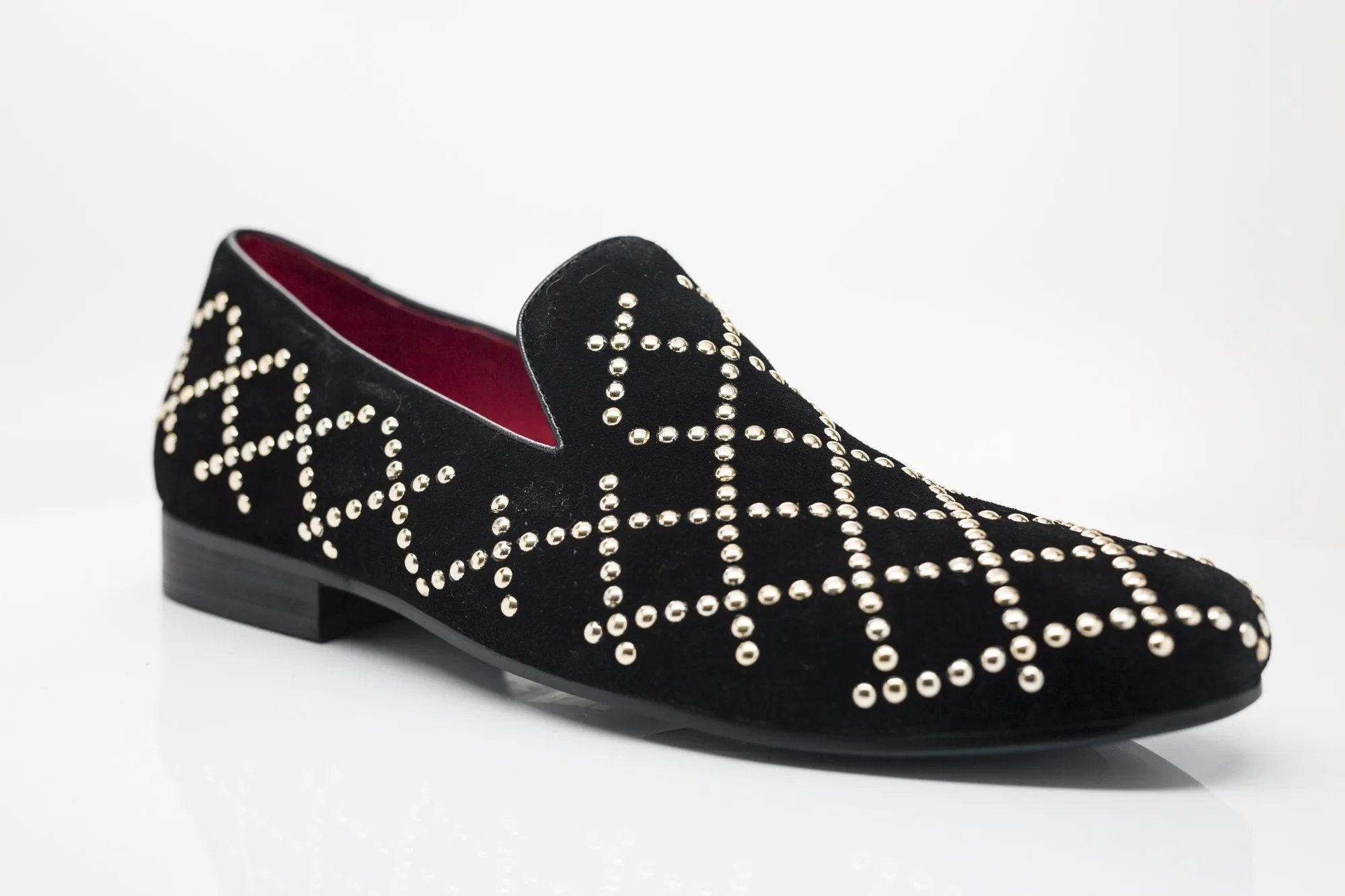 Studded Suede Slip-On Loafer Black