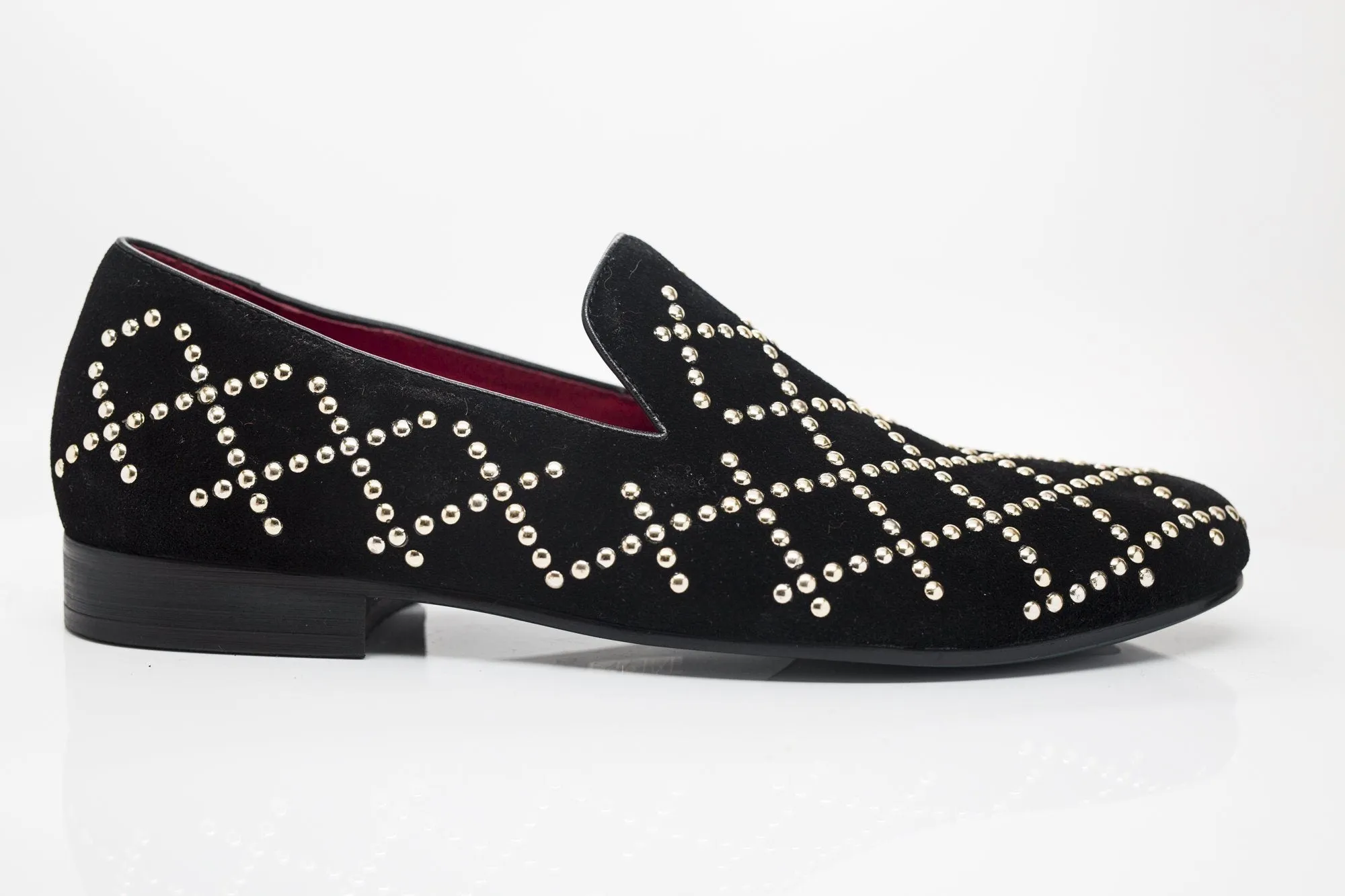 Studded Suede Slip-On Loafer Black