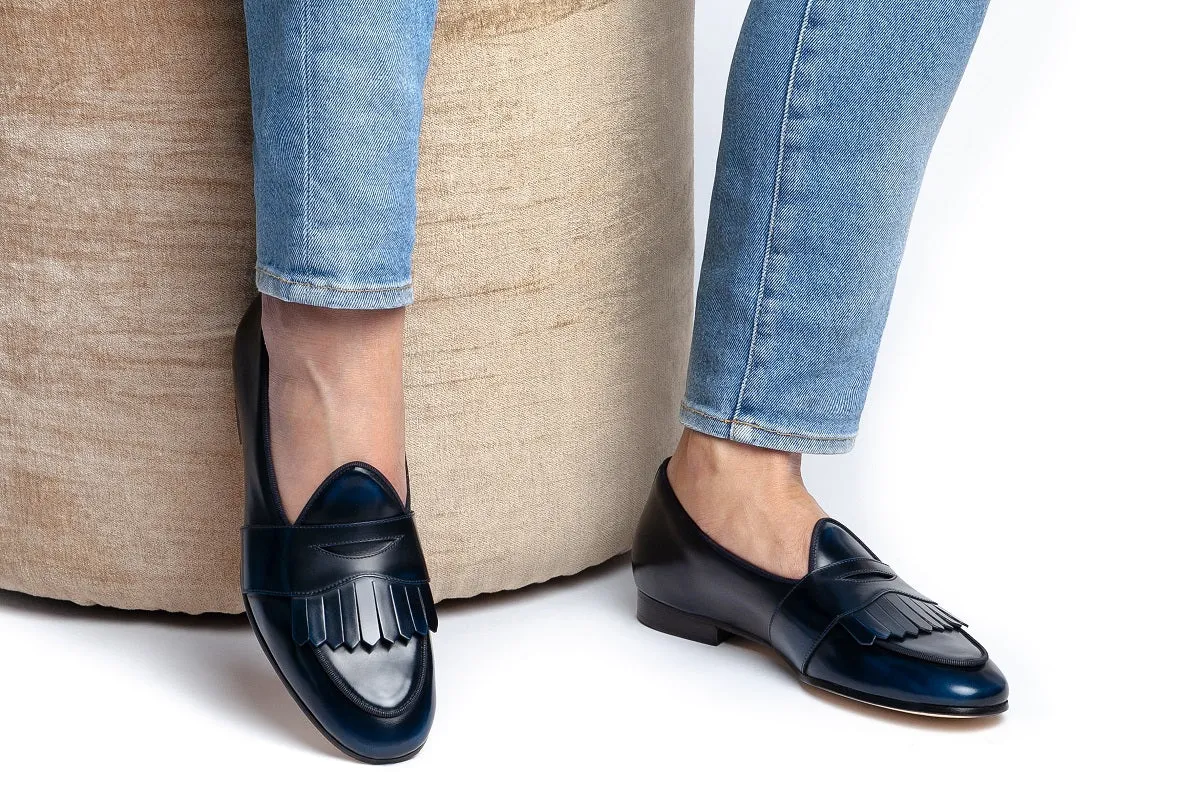 TANGERINE 10 CORDOVAN NAVY BELGIAN LOAFERS