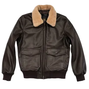 The Carter - Dk Brown or Black Naked Leather Bomber Jacket with Detachable Fur Collar