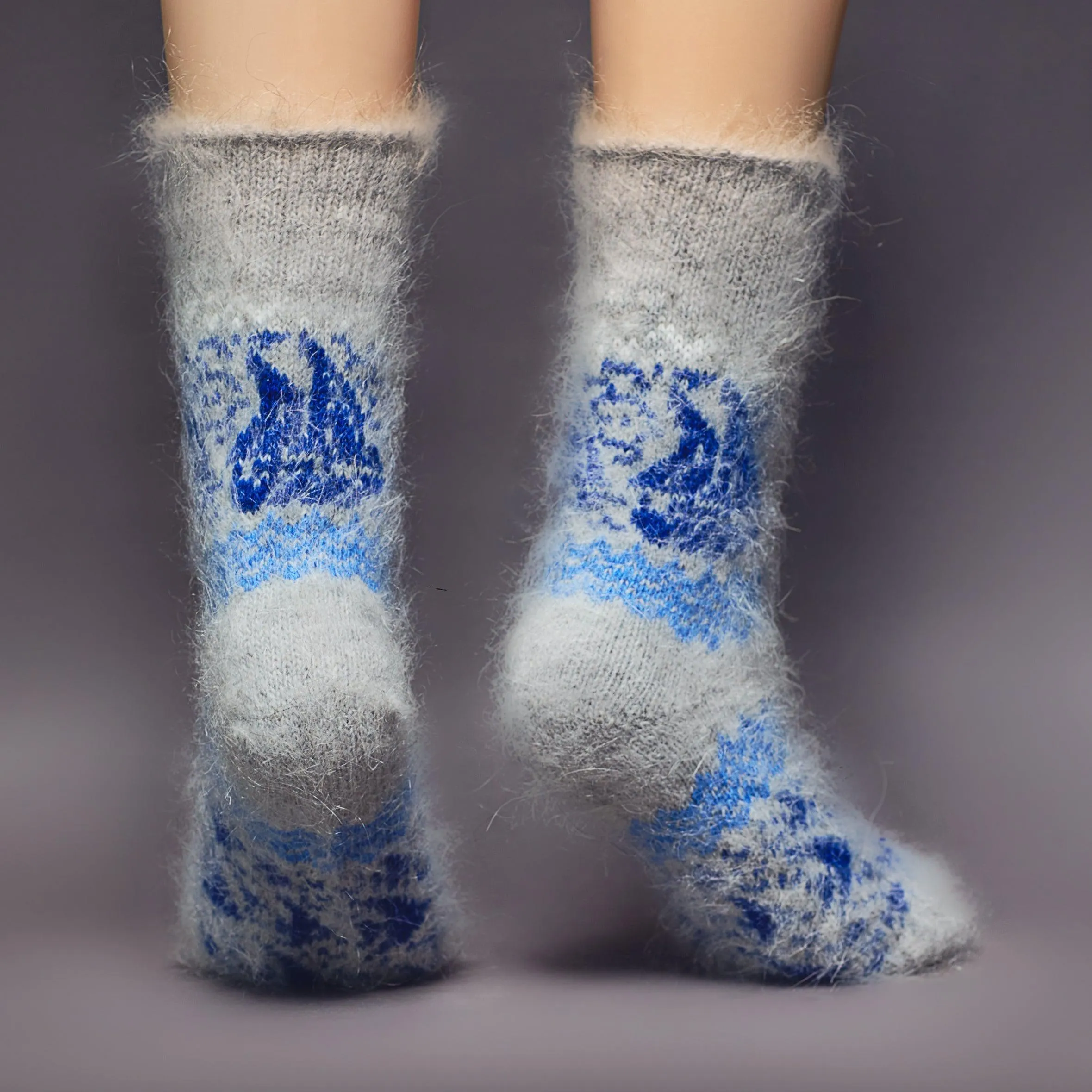 Unixes Nautical Seascape Non-Binding Goat Wool Crew Socks