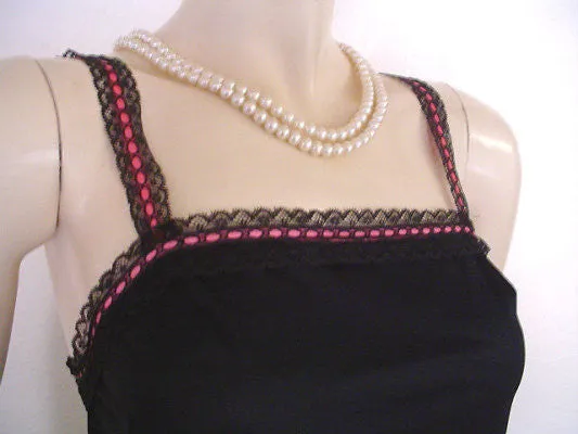 *VINTAGE VAN RAALTE BLACK LACE & HOT PINK MINI SLIP