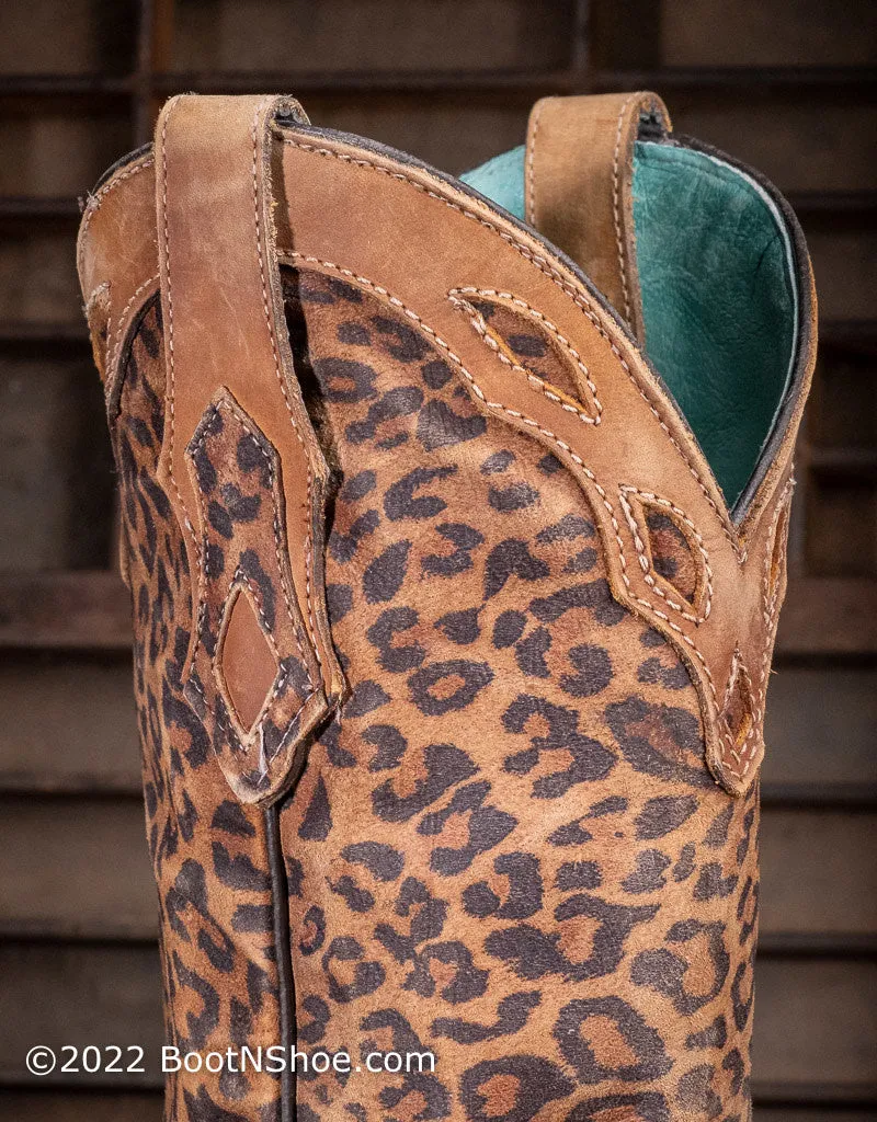 Women's Sanded Leopard Print Overlay Square Toe Western Boots C3788