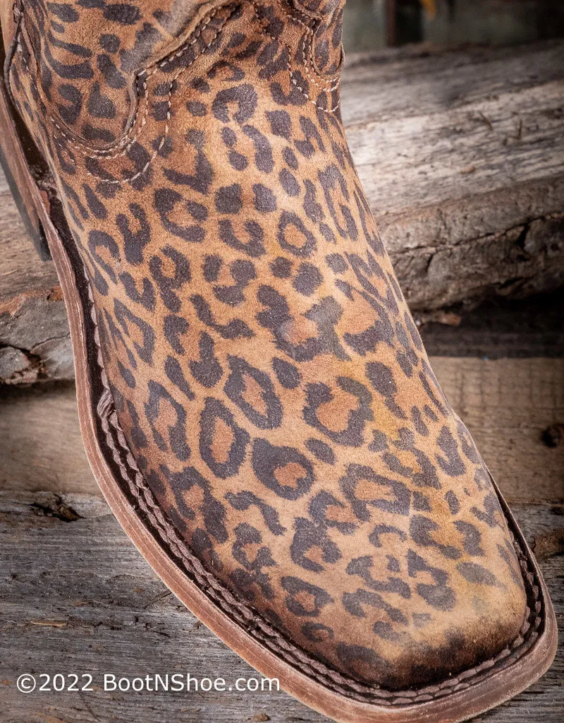 Women's Sanded Leopard Print Overlay Square Toe Western Boots C3788