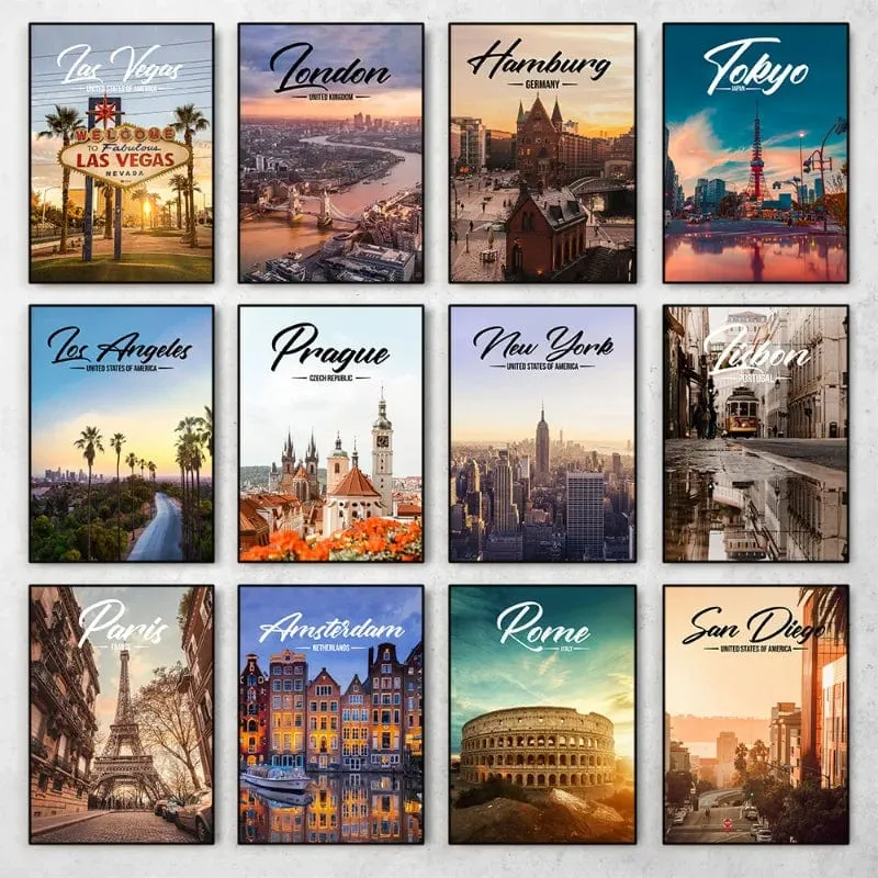 World Famous Cities Canvas Artwork Prints London Paris New York Amsterdam Rome Landscapes