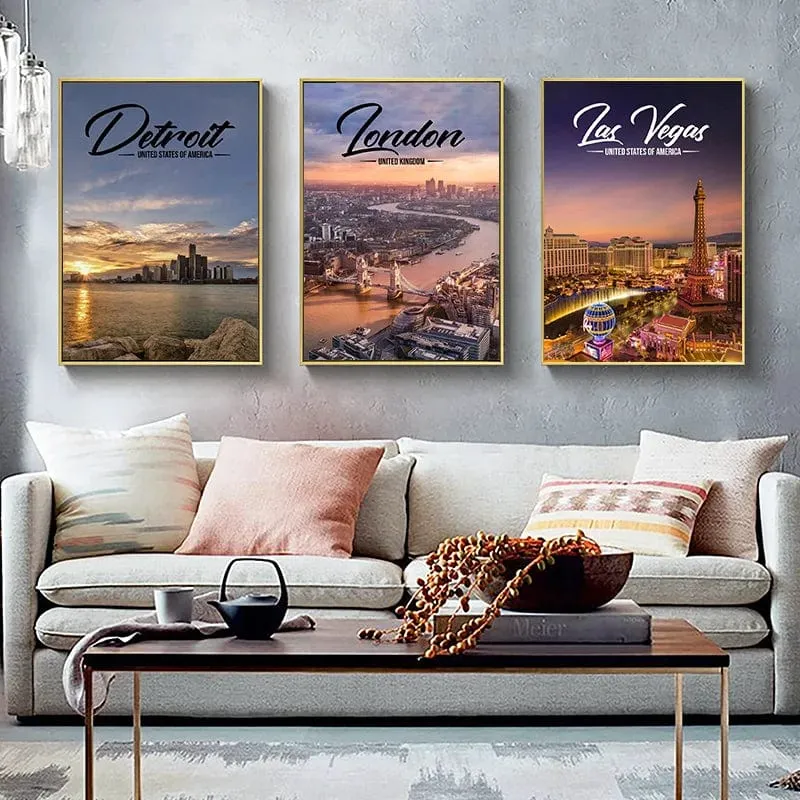 World Famous Cities Canvas Artwork Prints London Paris New York Amsterdam Rome Landscapes